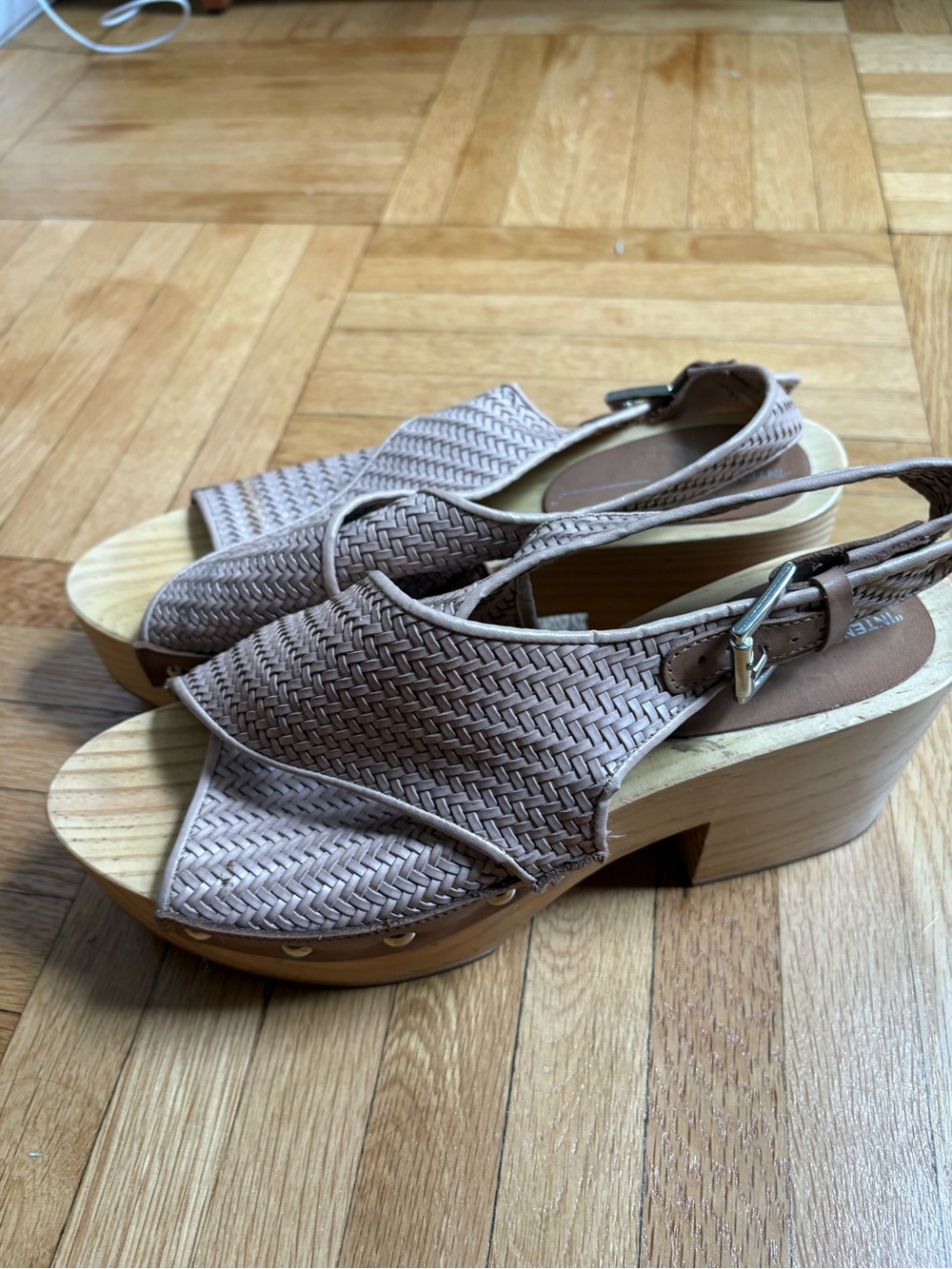 Woven Slingback Platform Sandals in Taupe